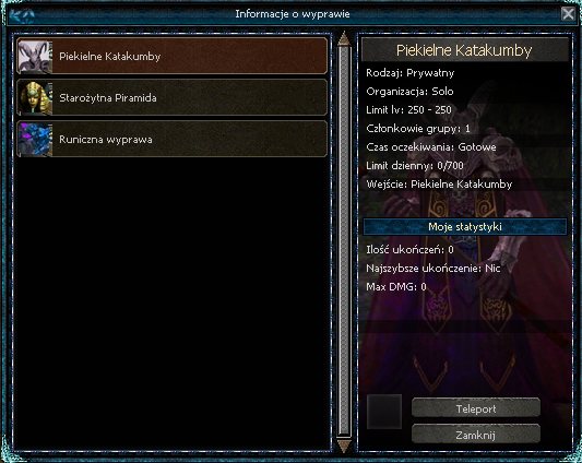 Informacje o wyprawie — dungeony